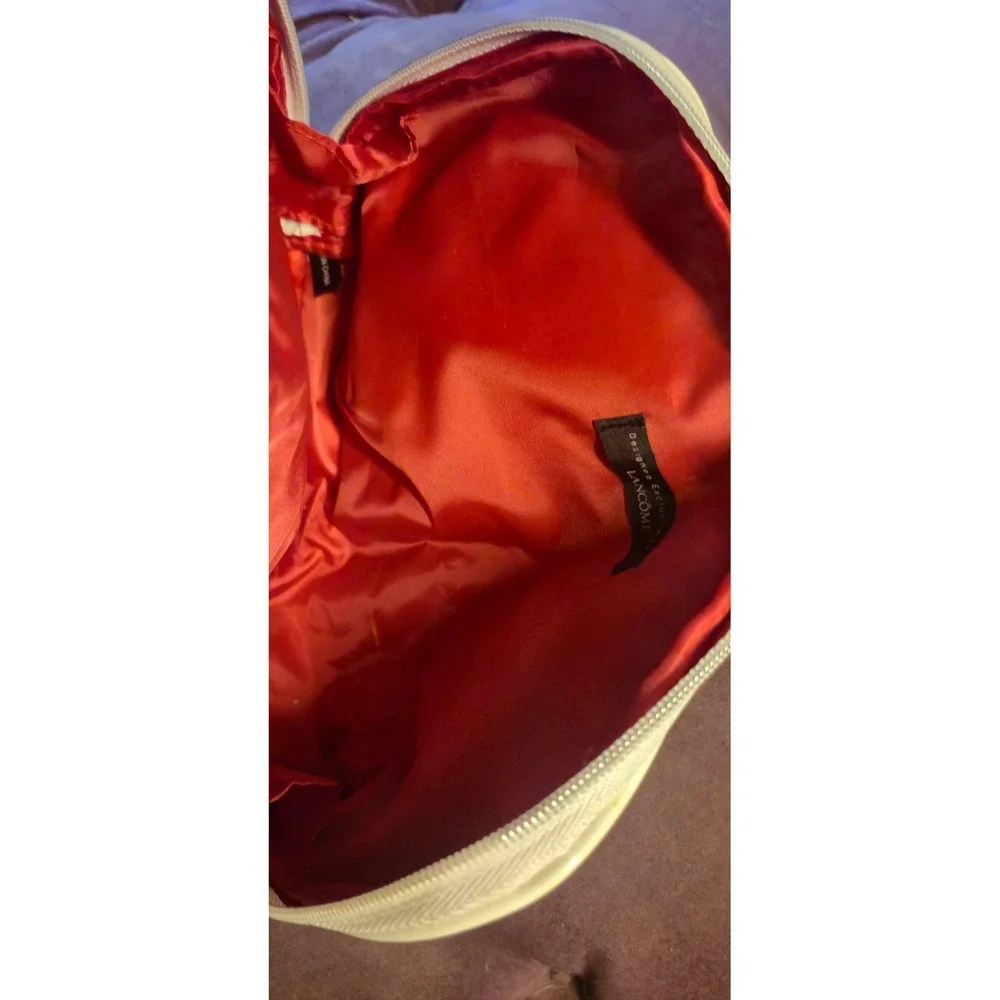 Lancome Metallic Red Cream‎ White Patent Makeup Bag Cosmetic Pouch Travel Case